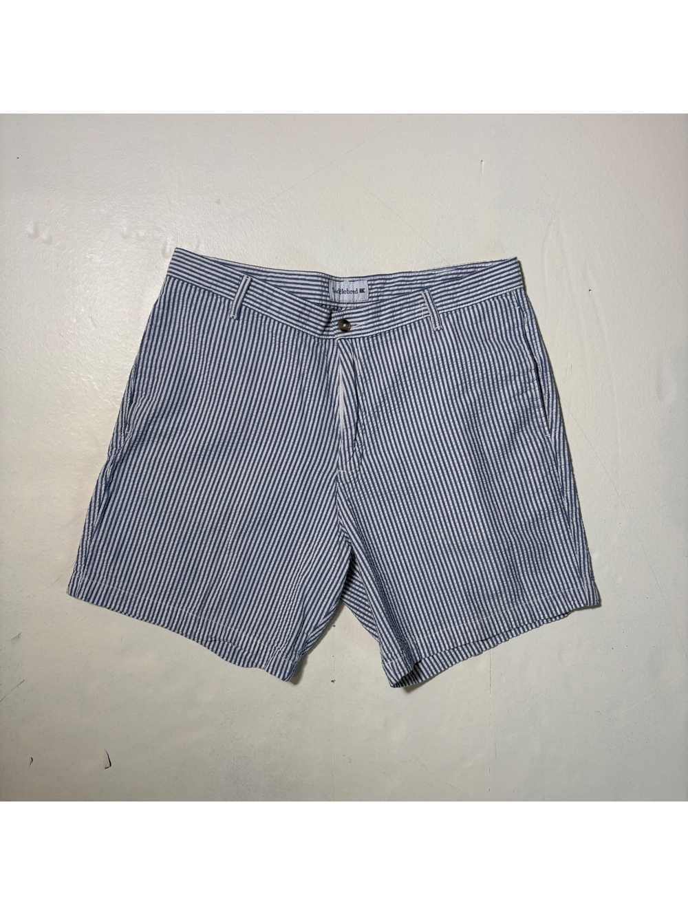 Saddlebred Seersucker Shorts Mens 38 Blue White Stripe Preppy
